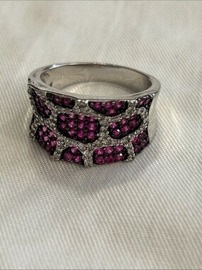 Sterling Ring with Fuchsia Crystal Clusters